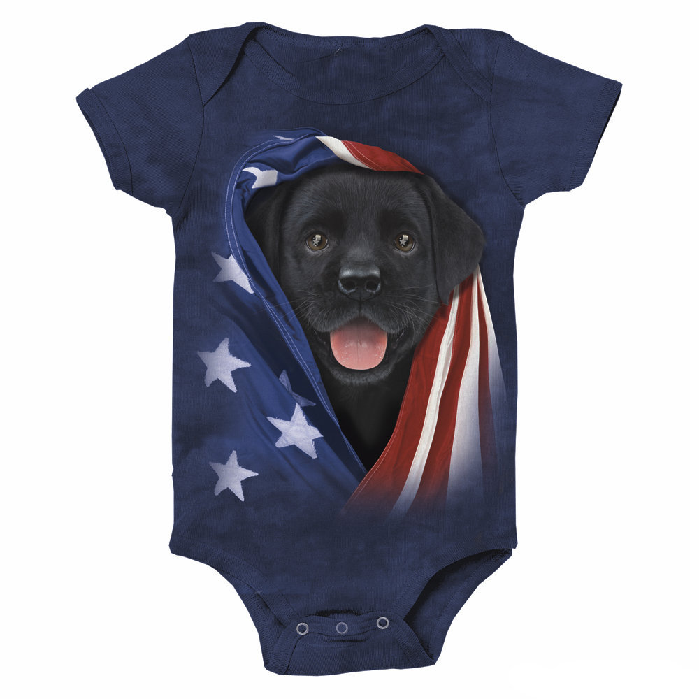 Patriotic Black Lab Pup Baby Onesie